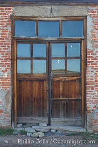 Weathered old door and windows, Hydro Building on Green Street, Bodie State Historical Park, California