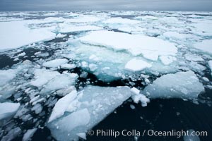 Pack ice and brash ice fills the Weddell Sea, near the Antarctic Peninsula.  This pack ice is a combination of broken pieces of icebergs, sea ice that has formed on the ocean