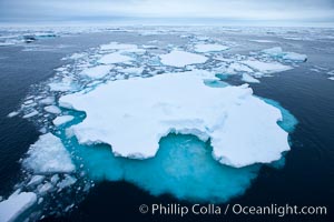 Pack ice and brash ice fills the Weddell Sea, near the Antarctic Peninsula.  This pack ice is a combination of broken pieces of icebergs, sea ice that has formed on the ocean