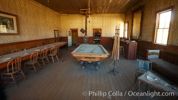 Wheaton and Hollis Hotel, interior of pool room and parlor, Bodie State Historical Park, California