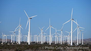 Wind turbines, in the San Gorgonio Pass, near Interstate 10 provide electricity to Palm Springs and the Coachella Valley