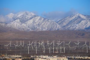 Wind turbines and Mount San Gorgonio Pass, near Interstate 10, provide electricity to Palm Springs and the Coachella Valley