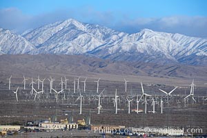 Wind turbines and Mount San Gorgonio Pass, near Interstate 10, provide electricity to Palm Springs and the Coachella Valley