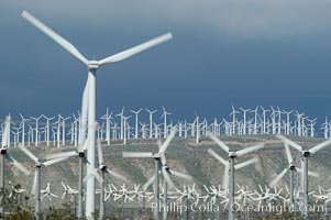 Wind turbines provide electricity to Palm Springs and the Coachella Valley. San Gorgonio pass, San Bernardino mountains, San Gorgonio Pass