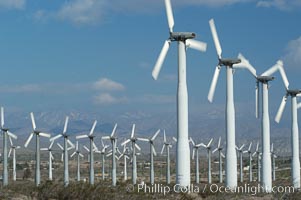 Wind turbines provide electricity to Palm Springs and the Coachella Valley. San Gorgonio pass, San Bernardino mountains, San Gorgonio Pass