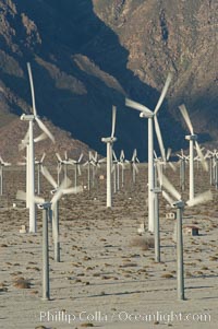 Wind turbines provide electricity to Palm Springs and the Coachella Valley. San Gorgonio pass, San Bernardino mountains, San Gorgonio Pass