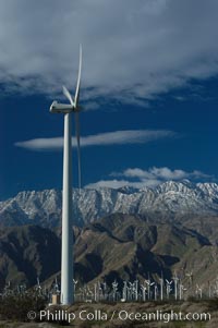 Wind turbines provide electricity to Palm Springs and the Coachella Valley. San Gorgonio pass, San Bernardino mountains, San Gorgonio Pass