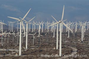 Wind turbines provide electricity to Palm Springs and the Coachella Valley. San Gorgonio pass, San Bernardino mountains, San Gorgonio Pass