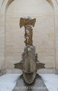 The Winged Victory of Samothrace, also called the Nike of Samothrace, is a 2nd century BC marble sculpture of the Greek goddess Nike (Victory). The Nike of Samothrace, discovered in 1863, is estimated to have been created around 190 BC, Musee du Louvre, Paris, France