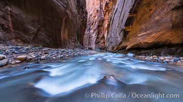 The Virgin River Narrows, where the Virgin River has carved deep, narrow canyons through the Zion National Park sandstone, creating one of the finest hikes in the world