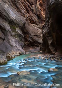 The Virgin River Narrows, where the Virgin River has carved deep, narrow canyons through the Zion National Park sandstone, creating one of the finest hikes in the world