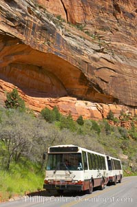 Shuttle buses move visitors throughout the upper Zion Canyon from April through September, Zion National Park, Utah