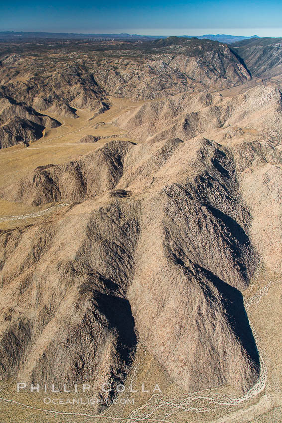 Jacumba Mountains and In-Ko-Pah Mountains, east of San Diego, showing erosion as the mountain ranges ends and meets desert habitat. California, USA, natural history stock photograph, photo id 27935