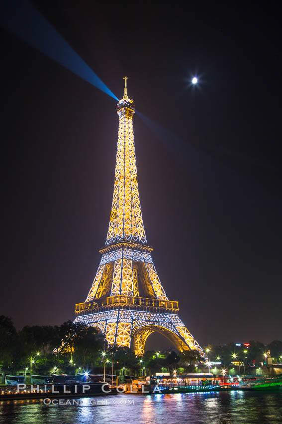 River Seine, Full Moon and Eiffel Tower at night, Paris, #28203