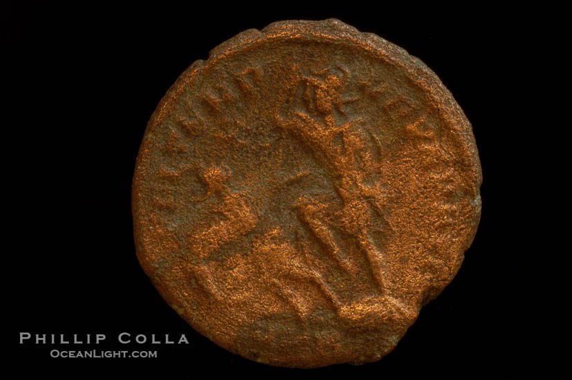 Roman emperor Constantius II (337-361 A.D.), depicted on ancient Roman coin (bronze, denom/type: Centenionalis)., natural history stock photograph, photo id 06850