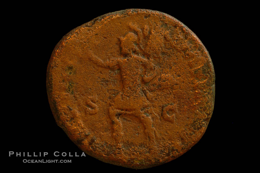 Roman emperor Lucius Verus (161-169 A.D.), depicted on ancient Roman coin (bronze, denom/type: As)., natural history stock photograph, photo id 06794