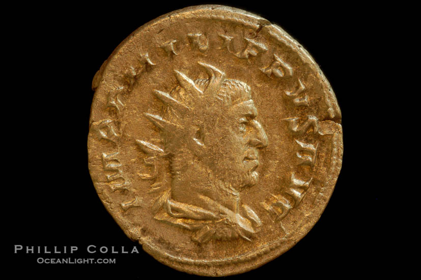 Roman emperor Philip I (244-249 A.D.), depicted on ancient Roman coin (silver, denom/type: Antoninianus)., natural history stock photograph, photo id 06804