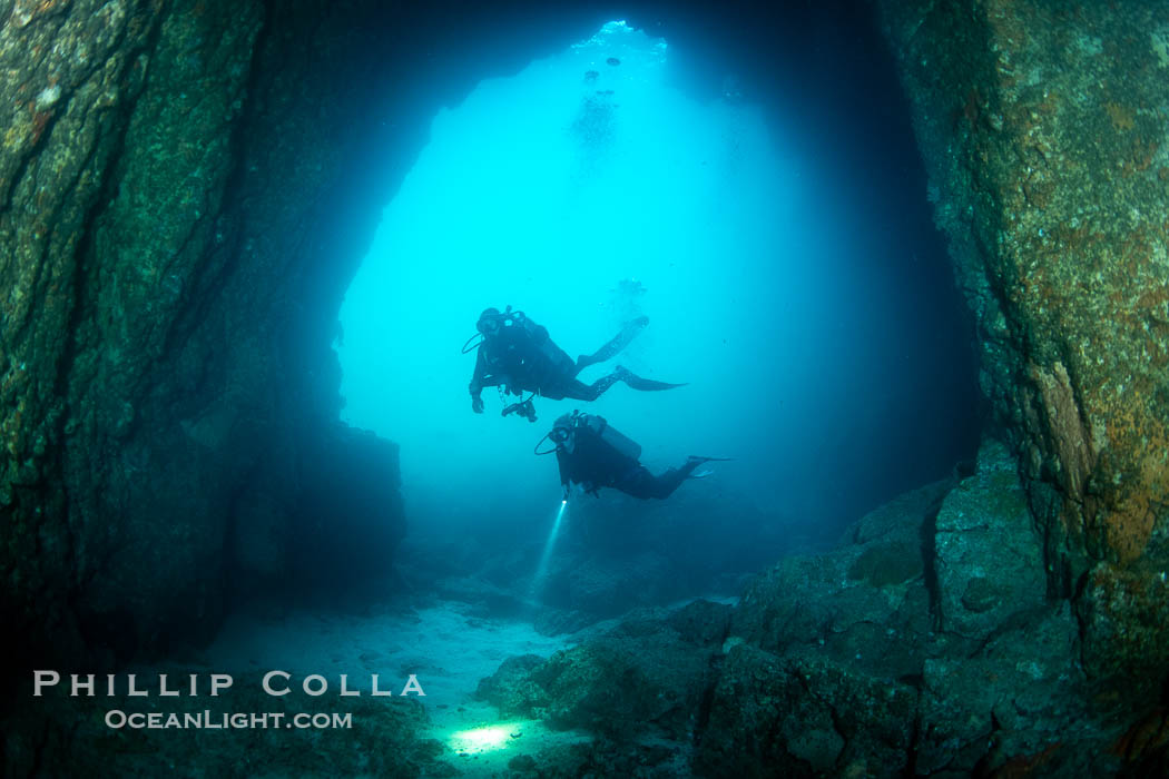 Two Divers in Huge Cavern, San Pedro Martir Island, Sea of Cortez, Isla San Pedro Martir, Sonora, Mexico